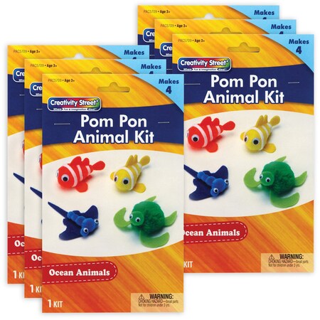 Creativity Street Pom Pon Animal Kit, Ocean Animals, Assorted Sizes, 4 Animals Per Kit, 6PK PAC5709